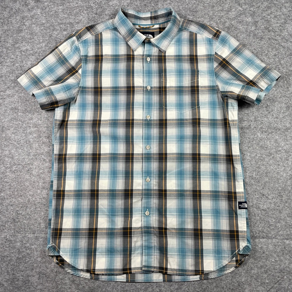 The North Face Button Down Mens Large Blue Plaid Short Sleeve Hiking NF0A3BDZ